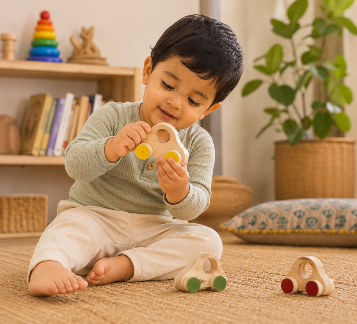 Wooden Push-Along Car Set of 3 | Imaginative & Motor Skill Toy for Toddlers 1–3 Years | Non-Toxic