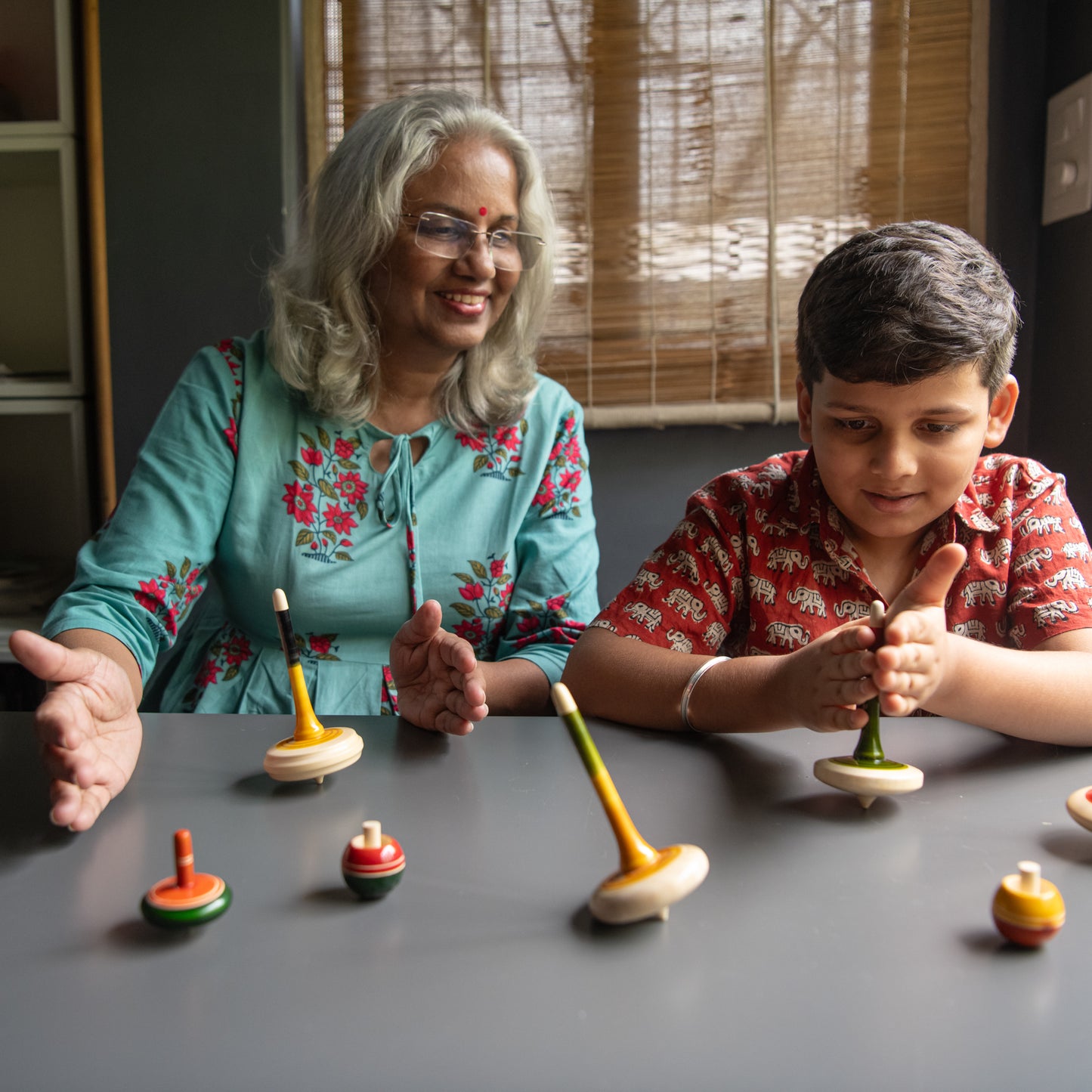 Handmade Wooden Spinning Tops Set of 2 | Focus & Fine Motor Skill Toy for Kids 3+ Years | Traditional