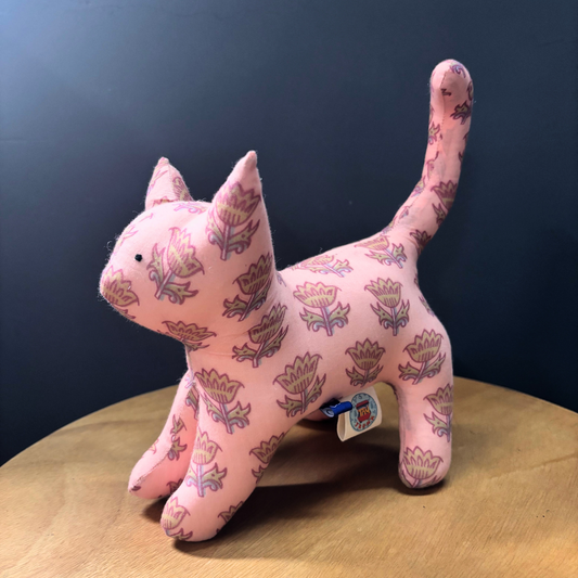 KiKi Kat handblock-print cotton soft toy for toddlers — artisan-made by The Toy Trunk