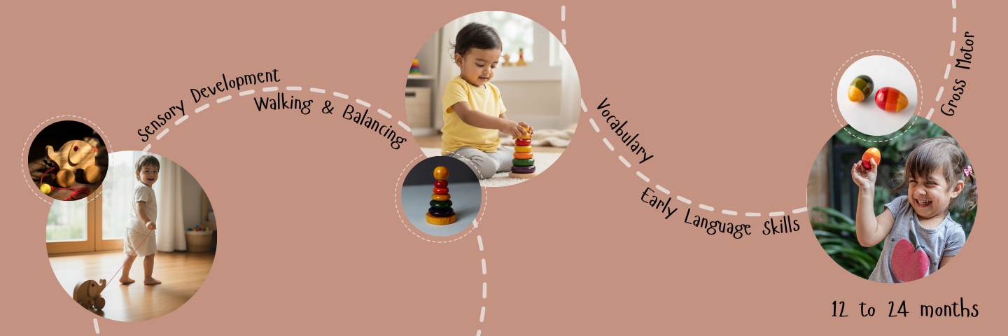 Wooden Rolling Rattle by The Toy Trunk – handmade Montessori wooden sensory toy with colorful beads for infants & toddlers developing motor skills & coordination