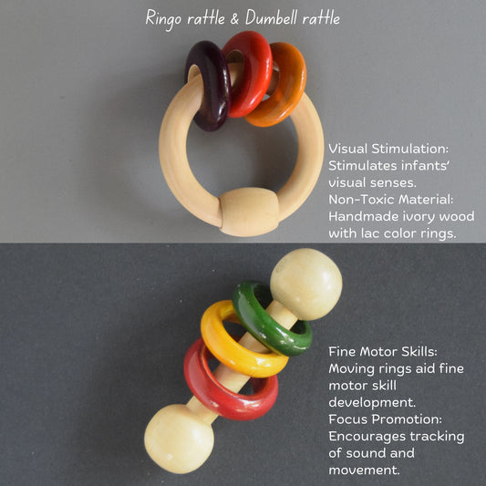 Wooden Ringo rattle & dumbell rattle