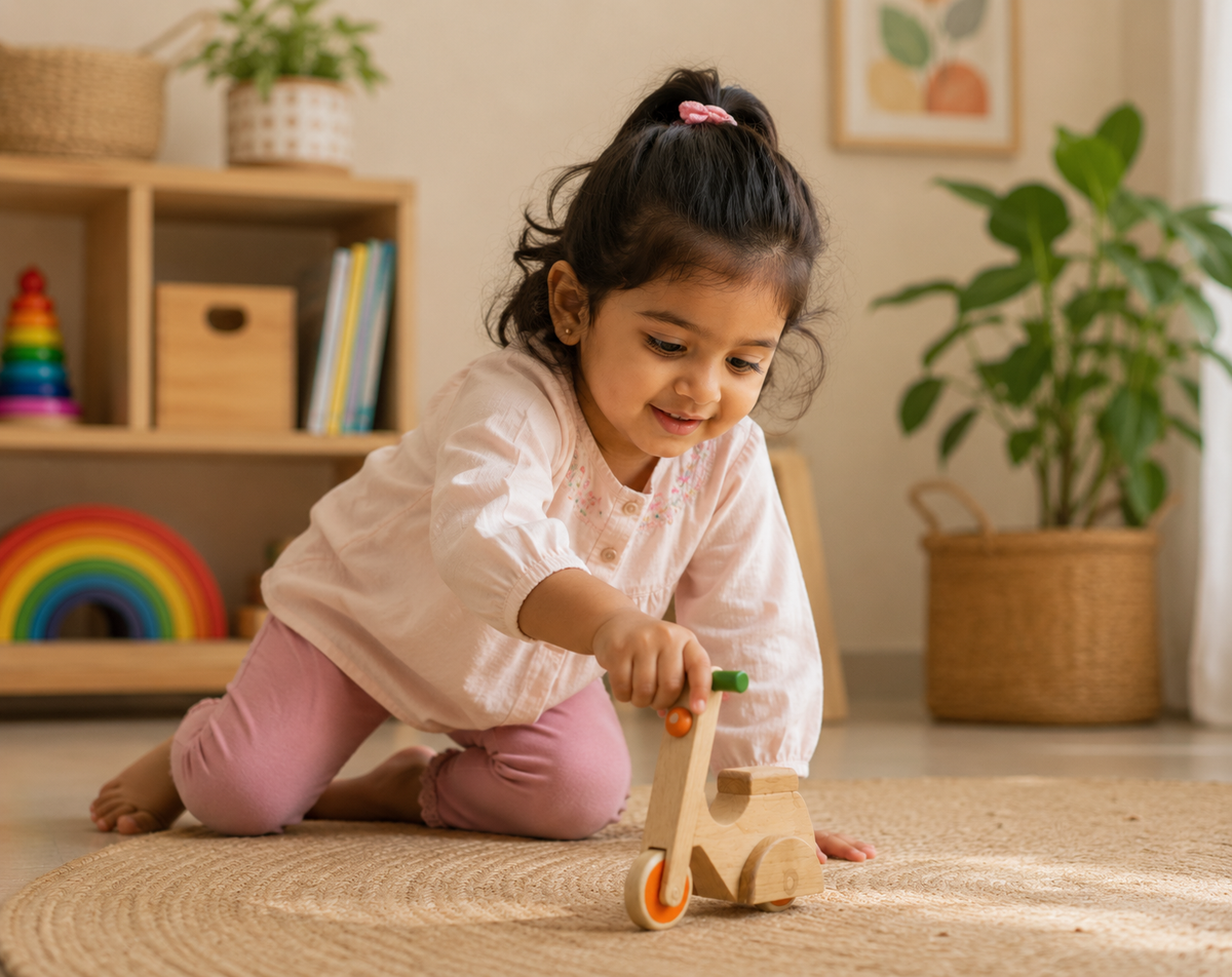 Little Rider Wooden Scooter Push-Pull Toy | Balance & Coordination Toy for Toddlers 1–3 Years