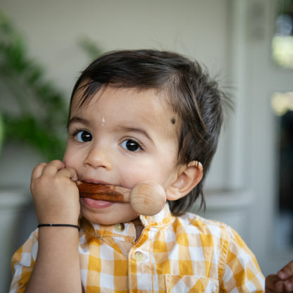 Neem Wood Dumbbell Teether | Non-Toxic Easy-Grip Teething Toy for Babies 3–12 Months
