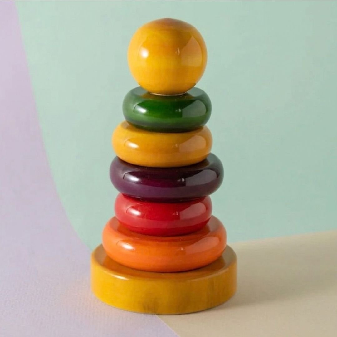 Montessori Wooden Ring Stacker | Size Sorting & Fine Motor Skill Toy for Toddlers 12–24 Months