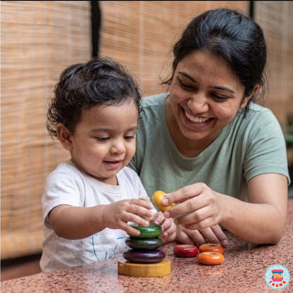 Montessori Wooden Ring Stacker | Size Sorting & Fine Motor Skill Toy for Toddlers 12–24 Months