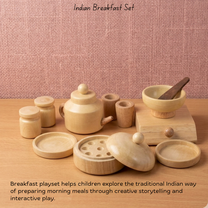 Indian breakfast playset benefits for storytelling, cultural learning and role play.