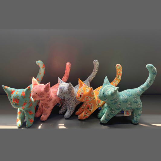 KiKi Kat Soft Cotton Block Print Toy for toddlers aged 2 to 3 years by The Toy Trunk in colorful hand printed fabric