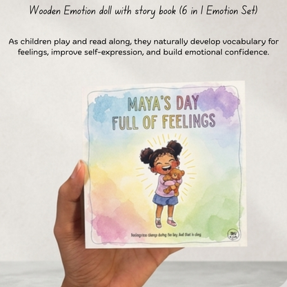 Maya's Day Full of Feelings story book included with Wooden Emotion Peg Dolls set.