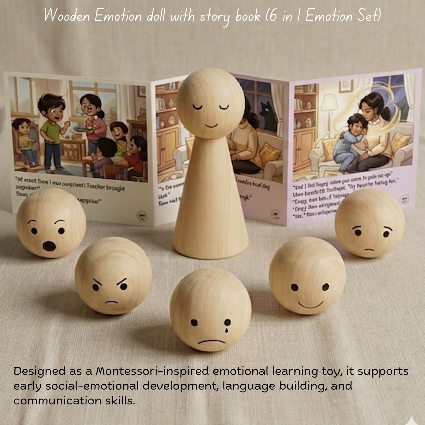 Wooden Emotion Peg Dolls benefits for emotional vocabulary, empathy and expression.