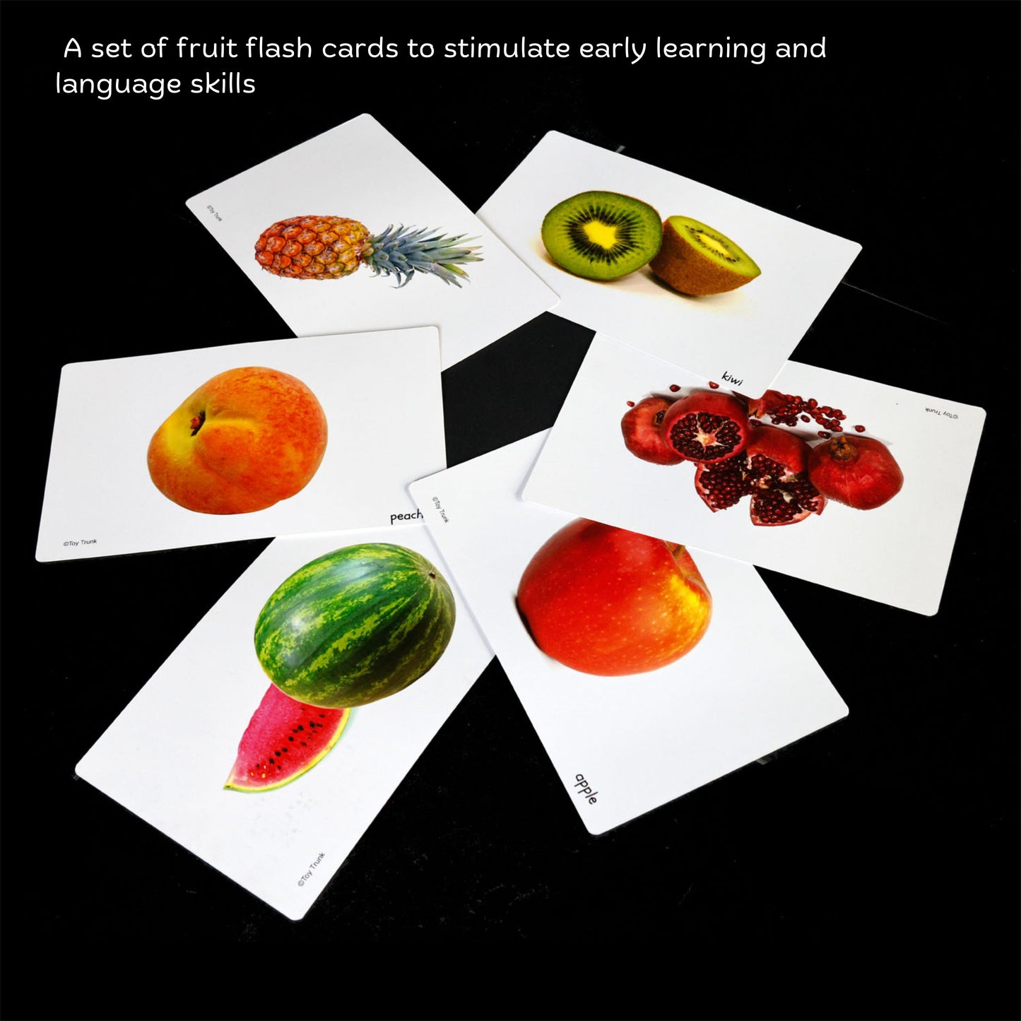 Fruit flash cards for babies to support early recognition and vocabulary.