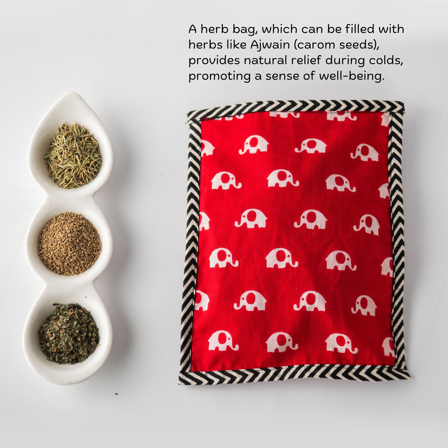 Herb bag for baby comfort included in Wooden Joyful Journey Baby Box.