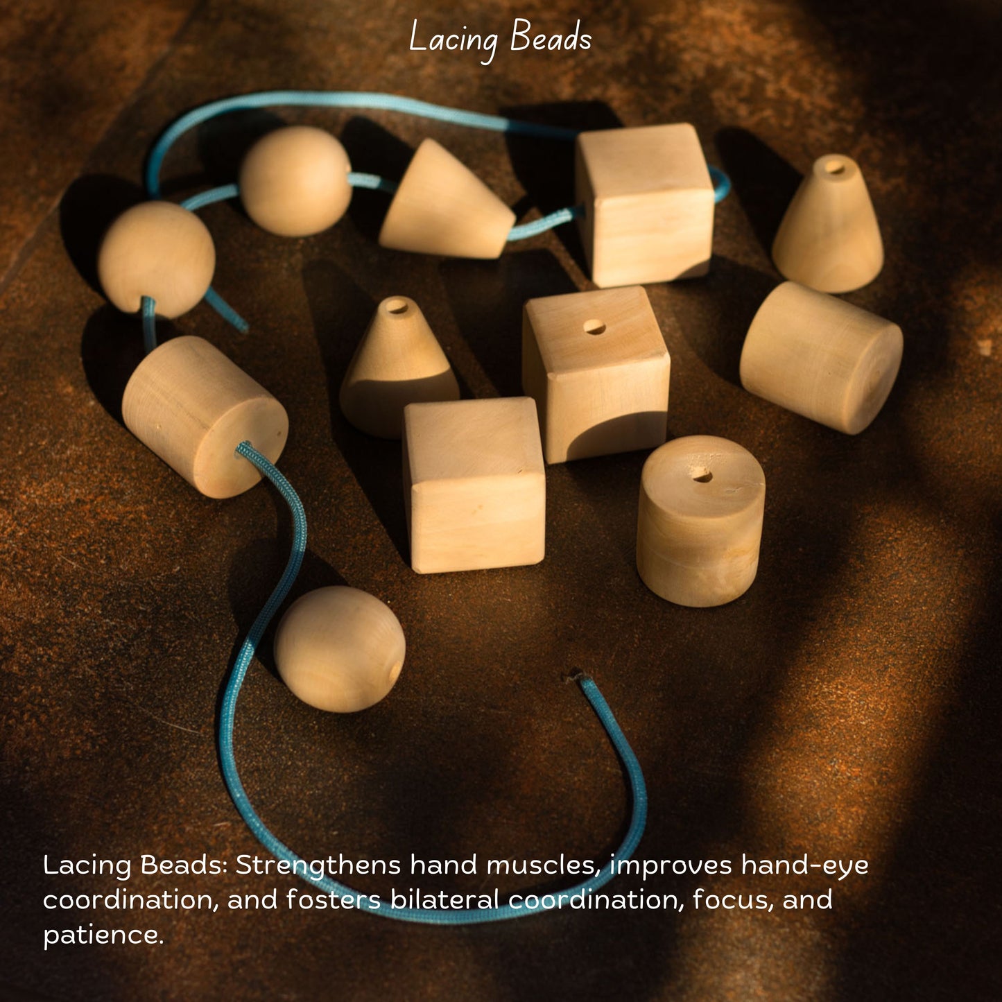 Wooden Giant Montessori Box The Toy Trunk – lacing beads to develop focus, grip, and hand-eye coordination