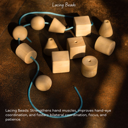 Wooden Giant Montessori Box The Toy Trunk – lacing beads to develop focus, grip, and hand-eye coordination