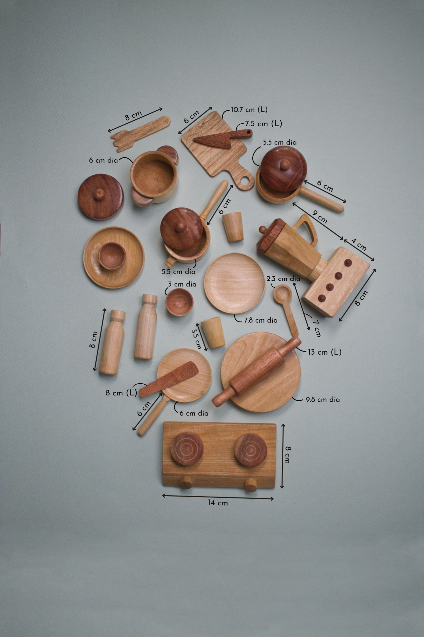 Wooden Kitchen Set measurements – full Montessori wooden kitchen play set for toddlers to practice life skills & sensory exploration