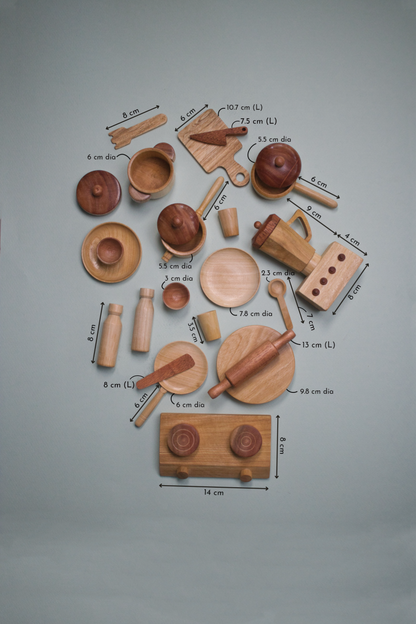 Wooden Kitchen Set measurements – full Montessori wooden kitchen play set for toddlers to practice life skills & sensory exploration