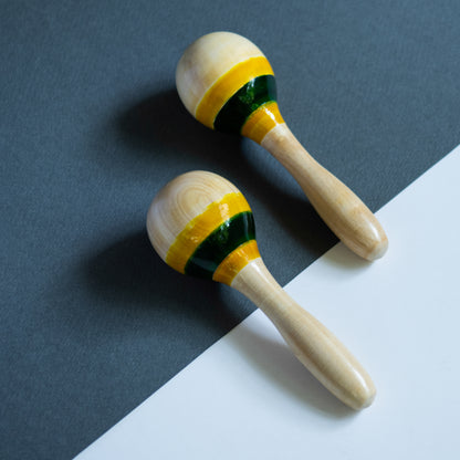 Wooden Maraca Rattle Set of 2 for babies, handcrafted non-toxic wooden baby rattle set.