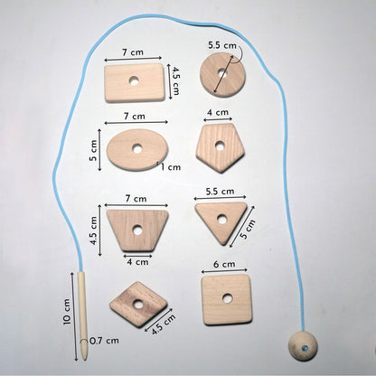 Wooden Mini Montessori Box The Toy Trunk – measurements of threading geometrical shapes and Montessori spoons, safe and eco-friendly toy