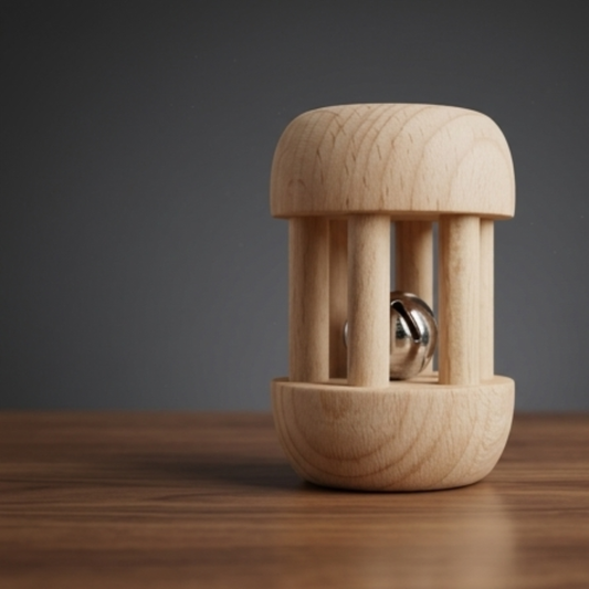 Wooden Mini Rolling Rattle with ghunghroo bell – handcrafted non-toxic baby toy