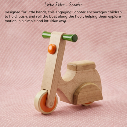 Little Rider Wooden Scooter Toy benefits for walking confidence, movement and motor skills.