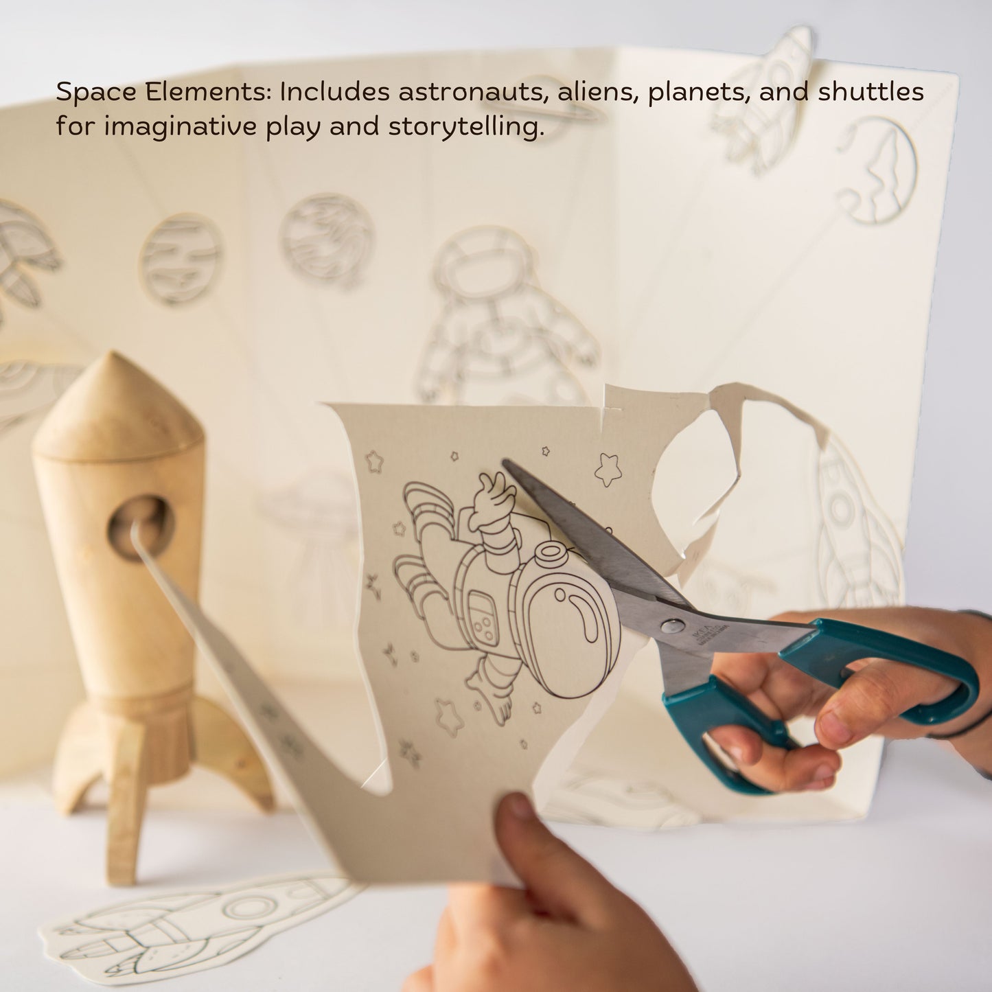 Wooden Space Rocket DIY Toy parts ready for assembly and paint-your-own play.