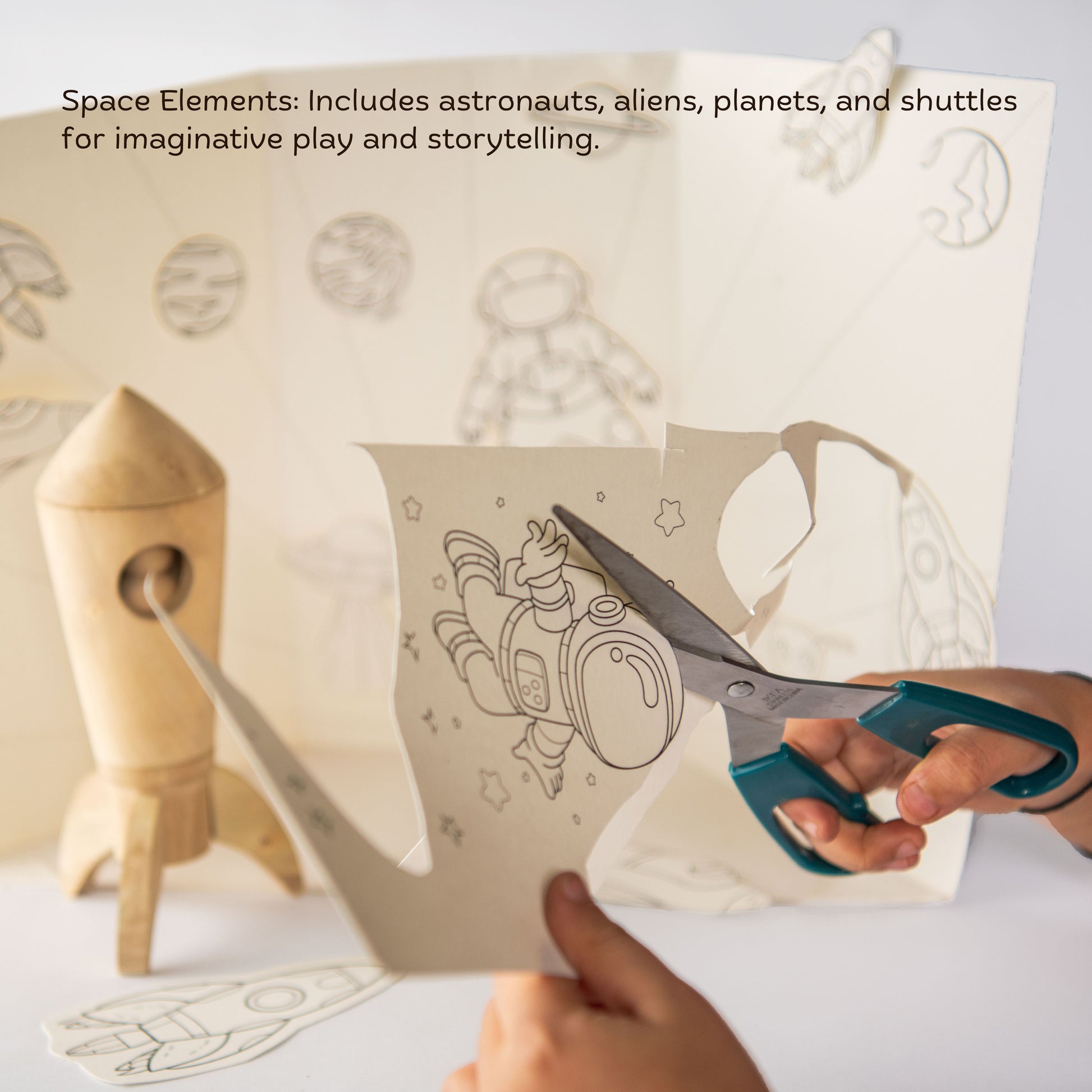 Wooden Space Rocket DIY Toy parts ready for assembly and paint-your-own play.