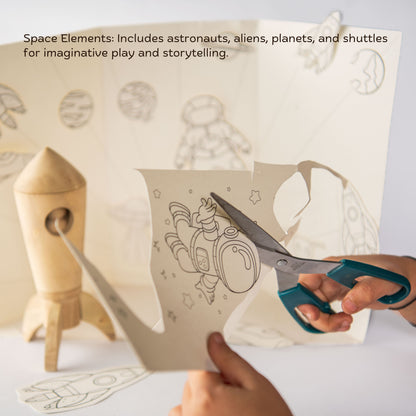 Wooden Space Rocket DIY Toy parts ready for assembly and paint-your-own play.