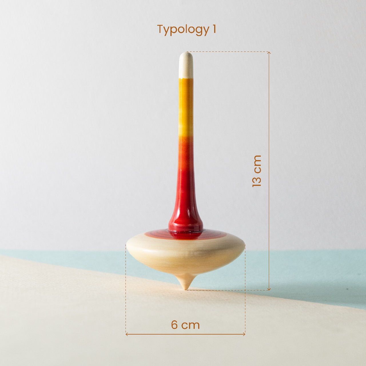 Freedom of Expression Wooden Spinning Top with measurements – handmade, eco-friendly toy for kids supporting motor skills & coordination