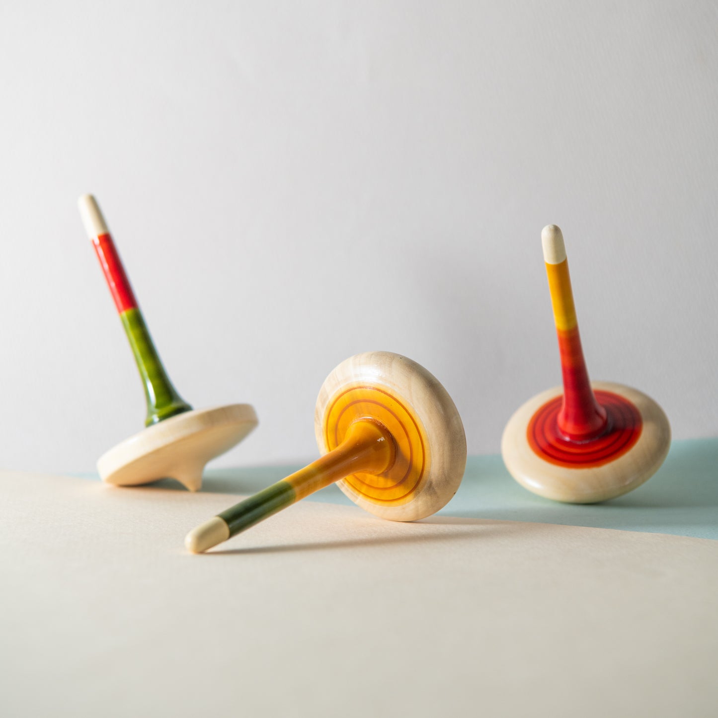 Freedom of Expression Wooden Spinning Tops Set of 2, handmade eco-friendly wooden toys.