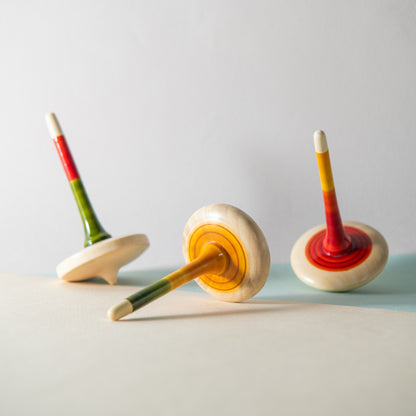 Freedom of Expression Wooden Spinning Tops Set of 2, handmade eco-friendly wooden toys.