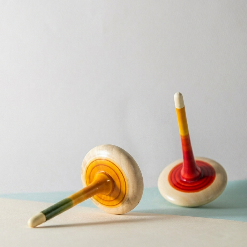Handmade Wooden Spinning Tops Set of 2 | Focus & Fine Motor Skill Toy for Kids 3+ Years | Traditional